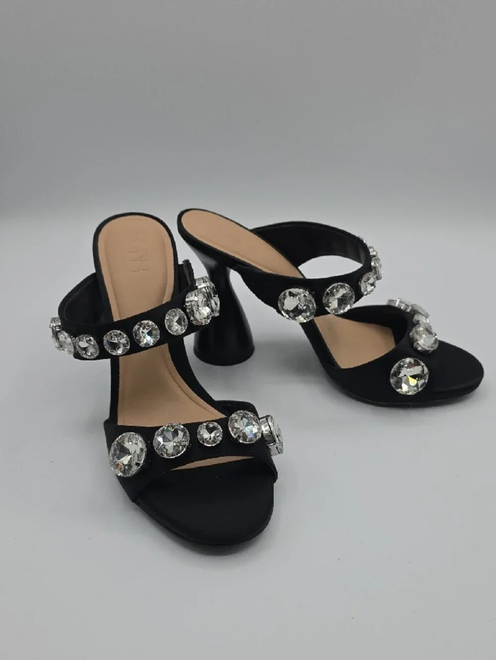 Gianni Bini Black Crystal-Embellished Two-Strap Block Heels